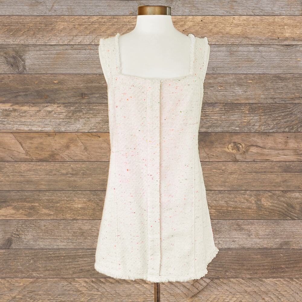 NWT House of Harlow Ivory Tweed Mini Dress Size Large Cream Square Neck